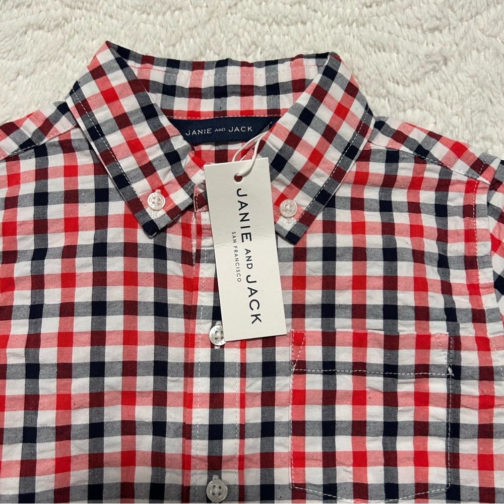 Janie and Jack Button Down Plaid Shirt May Americana Little Boy 4th of July sz 6 - Picture 3 of 10